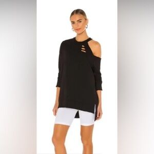 LA Made Black Cold Shoulder Cutout Sweatshirt Tunic Oversized XS